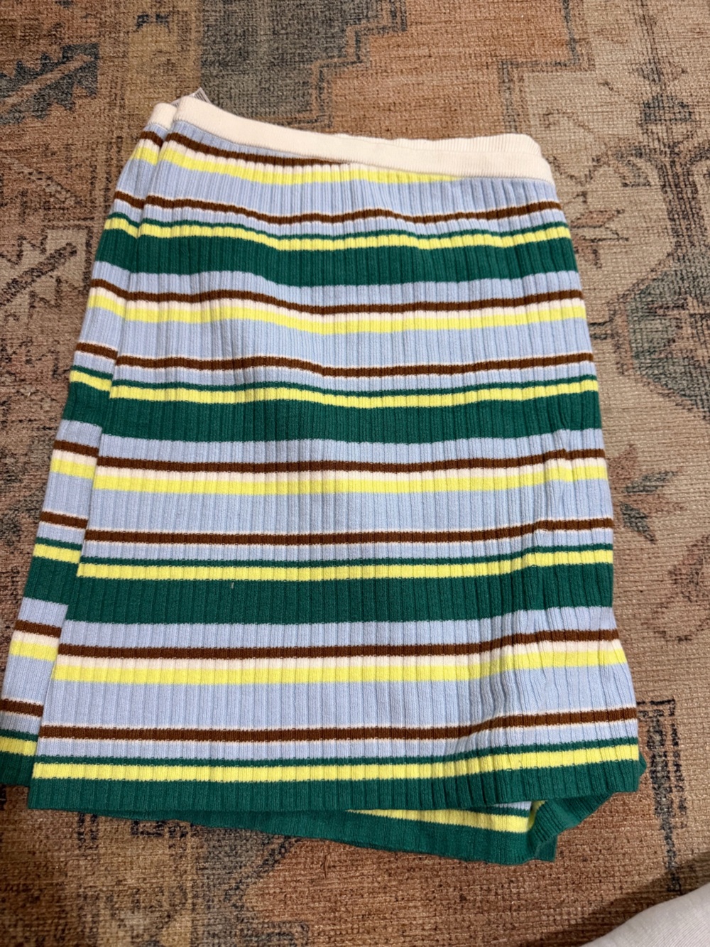 Rib-Knit Striped Mini shorts in Green, Light Blue & Yellow